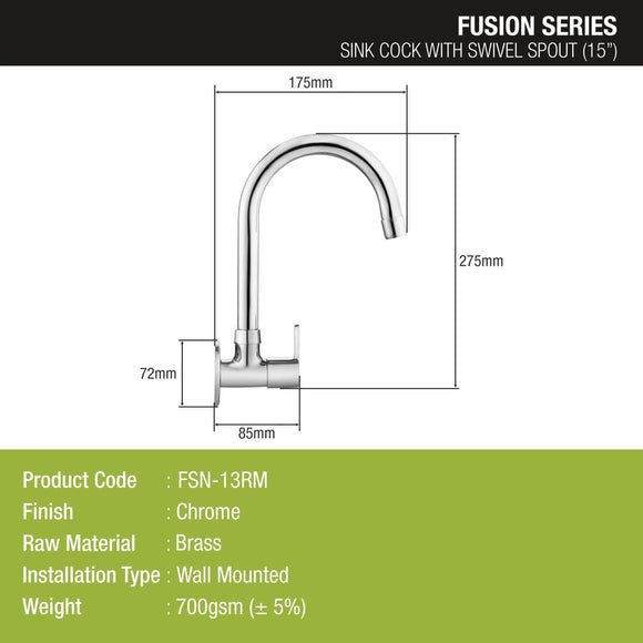 Fusion Sink Tap Brass Faucet with Round Swivel Spout (15 Inches) - LIPKA - Lipka Home