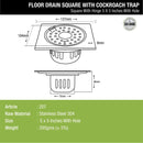 Square Floor Drain (5 x 5 Inches) with Hinge, Hole and Cockroach Trap - LIPKA - Lipka Home