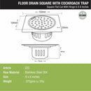Square Flat Cut Floor Drain (6 x 6 Inches) with Hinge and Cockroach Trap - LIPKA - Lipka Home