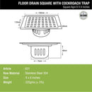Agni Square Floor Drain (6 x 6 Inches) with Cockroach Trap- LIPKA - Lipka Home