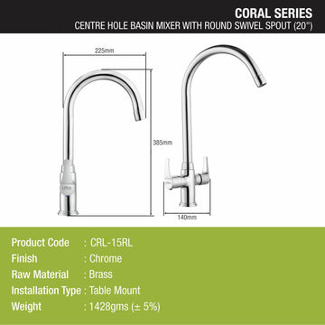 Coral Centre Hole Basin Mixer Brass Faucet with Round Swivel Spout (20 Inches) - LIPKA - Lipka Home