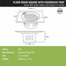 Golden Classic Jali Square Floor Drain (5 x 5 Inches) with Hinge and Cockroach Trap - LIPKA - Lipka Home