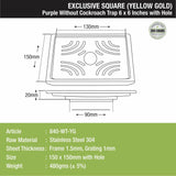 Purple Exclusive Square Floor Drain in Yellow Gold PVD Coating (6 x 6 Inches) with Hole - LIPKA
