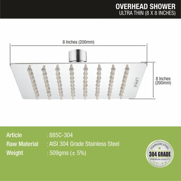 Ultra Thin 304-Grade Overhead Rain Shower (8 x 8 Inches) - LIPKA - Lipka Home