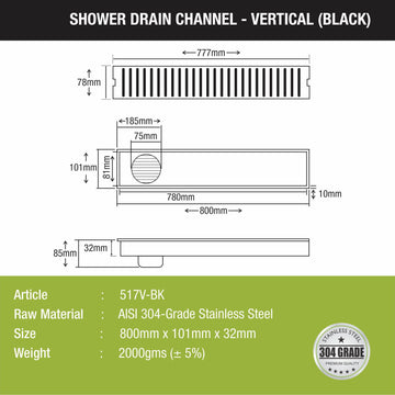 Vertical Shower Drain Channel - Black (32 x 4 Inches) - LIPKA - Lipka Home