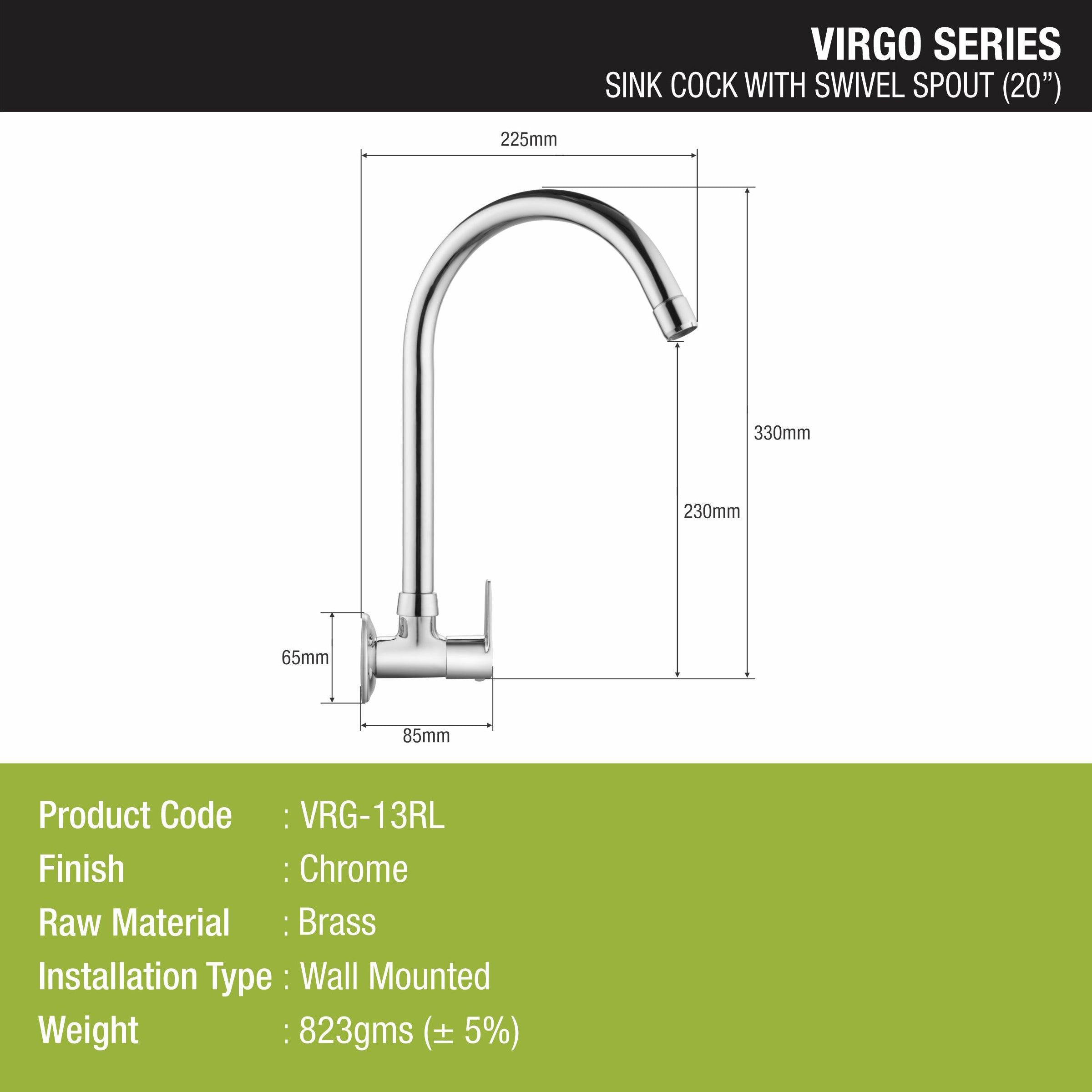 Virgo Sink Tap Brass Faucet with Round Swivel Spout (20 Inches) - LIPKA - Lipka Home