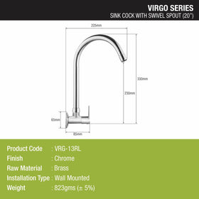 Virgo Sink Tap Brass Faucet with Round Swivel Spout (20 Inches) - LIPKA - Lipka Home