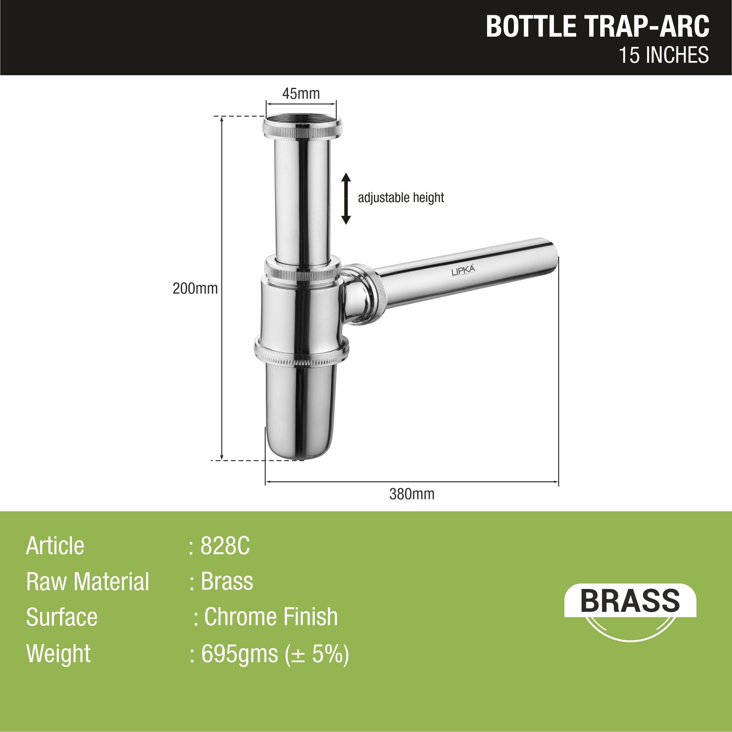 ARC Brass Bottle Trap CP (15 Inches) - LIPKA - Lipka Home