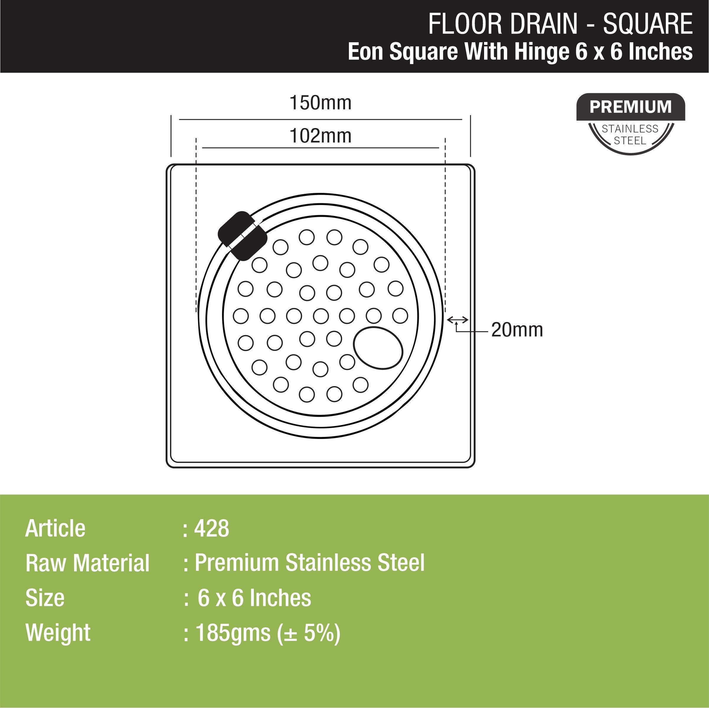 Eon Square Floor Drain with Hinge and Hole (6 x 6 Inches) - LIPKA - Lipka Home