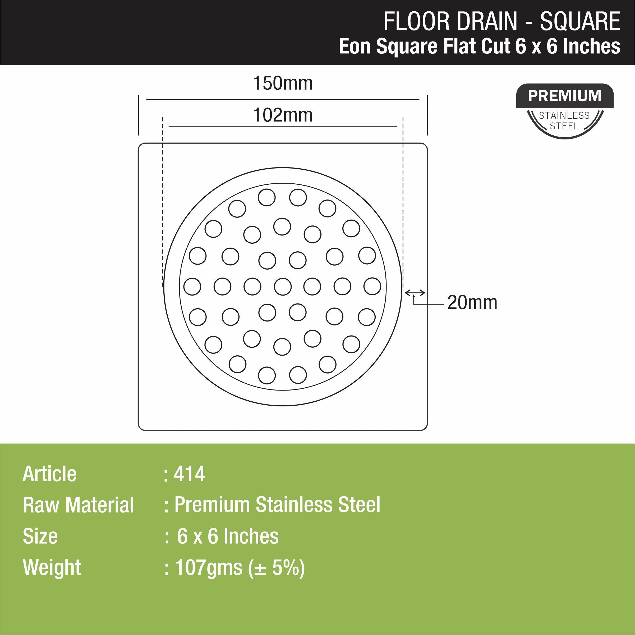 EON Square Flat Cut Floor Drain (6 x 6 Inches) - LIPKA - Lipka Home