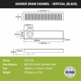 Vertical Shower Drain Channel - Black (36 x 5 Inches) - LIPKA - Lipka Home
