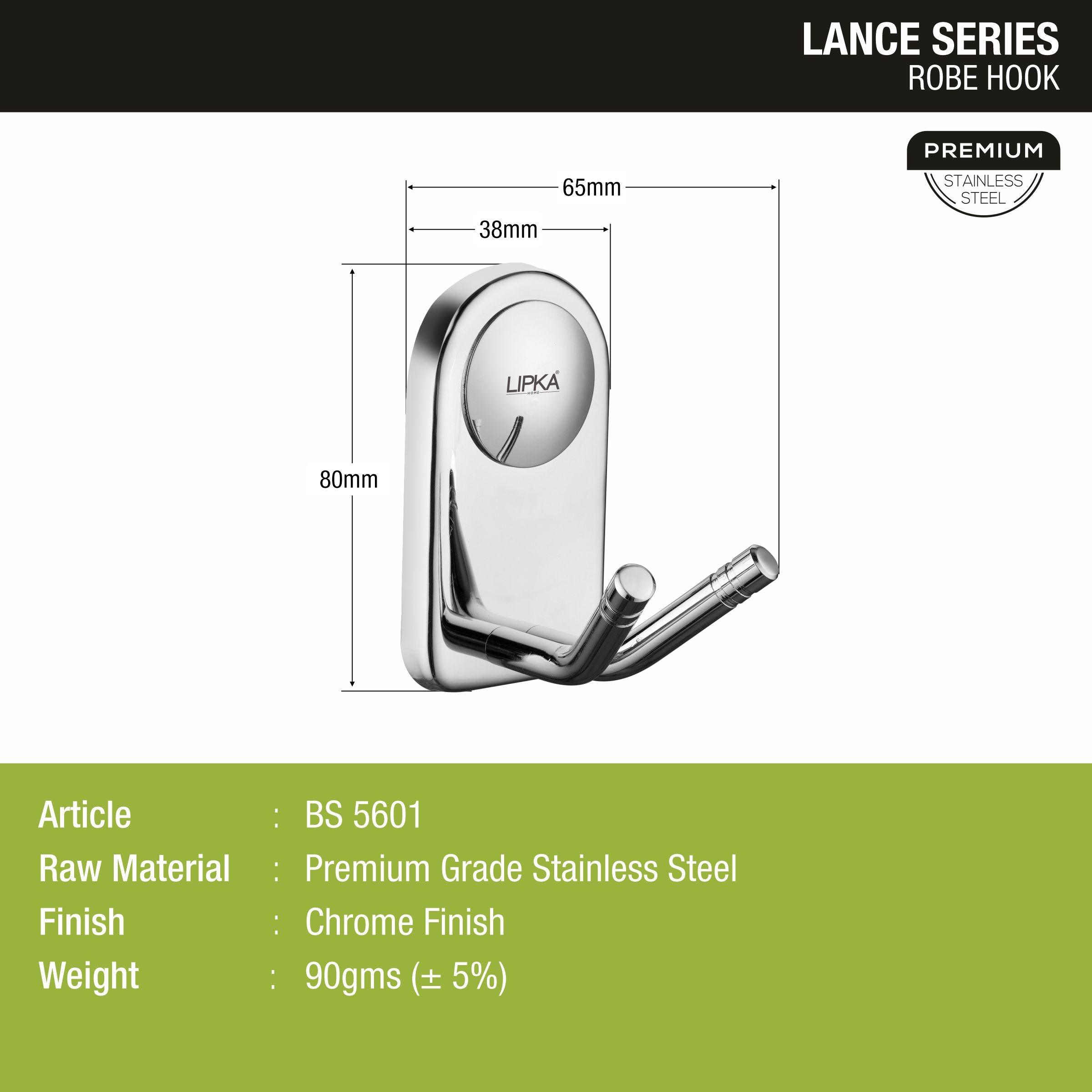 Lance Robe Hook sizes and dimensions