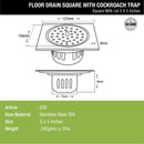 Square Floor Drain (5 x 5 Inches) with Lid and Cockroach Trap - LIPKA - Lipka Home