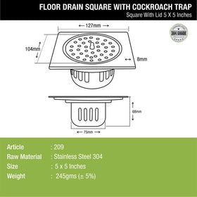 Square Floor Drain (5 x 5 Inches) with Lid and Cockroach Trap - LIPKA - Lipka Home