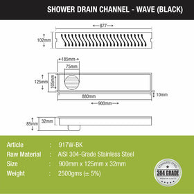 Wave Shower Drain Channel - Black (36 x 5 Inches) - LIPKA - Lipka Home