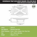 Green Exclusive Square Flat Cut Floor Drain in Yellow Gold PVD Coating (6 x 6 Inches) with Hole & Cockroach Trap - LIPKA - Lipka Home