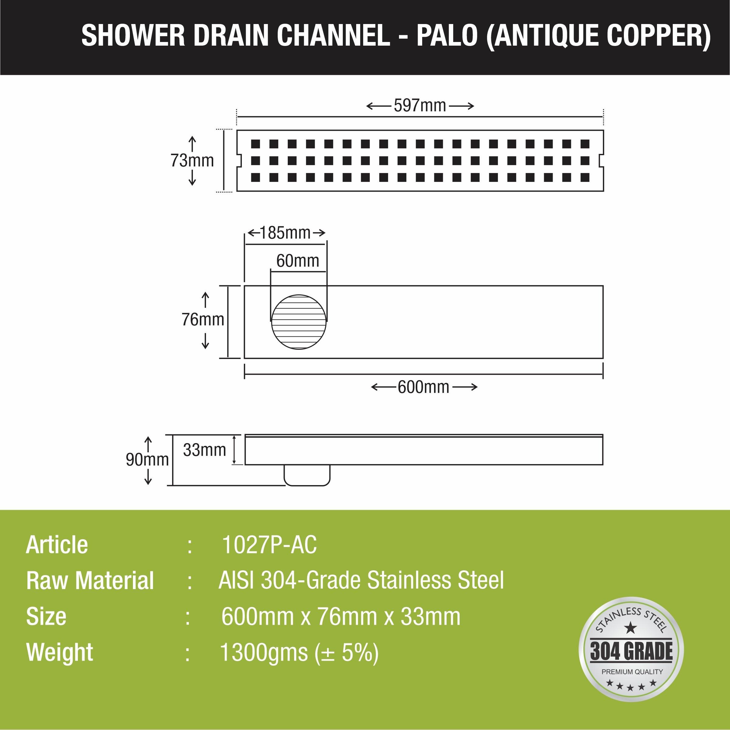 Palo Shower Drain Channel - Antique Copper (24 x 3 Inches) - LIPKA - Lipka Home