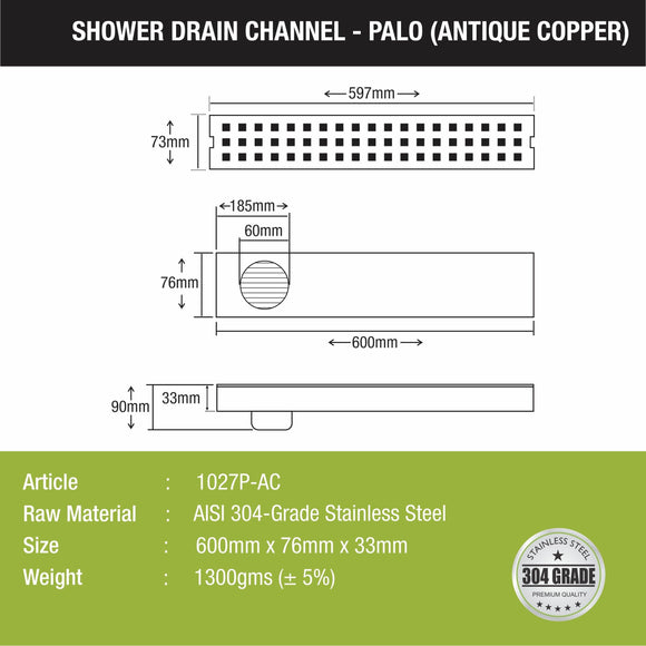 Palo Shower Drain Channel - Antique Copper (24 x 3 Inches) - LIPKA - Lipka Home