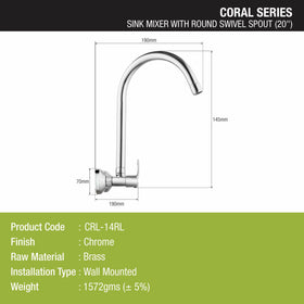 Coral Sink Mixer Brass Faucet with Round Swivel Spout (20 Inches) - LIPKA - Lipka Home