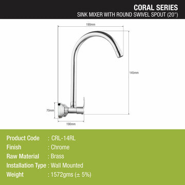 Coral Sink Mixer Brass Faucet with Round Swivel Spout (20 Inches) - LIPKA - Lipka Home