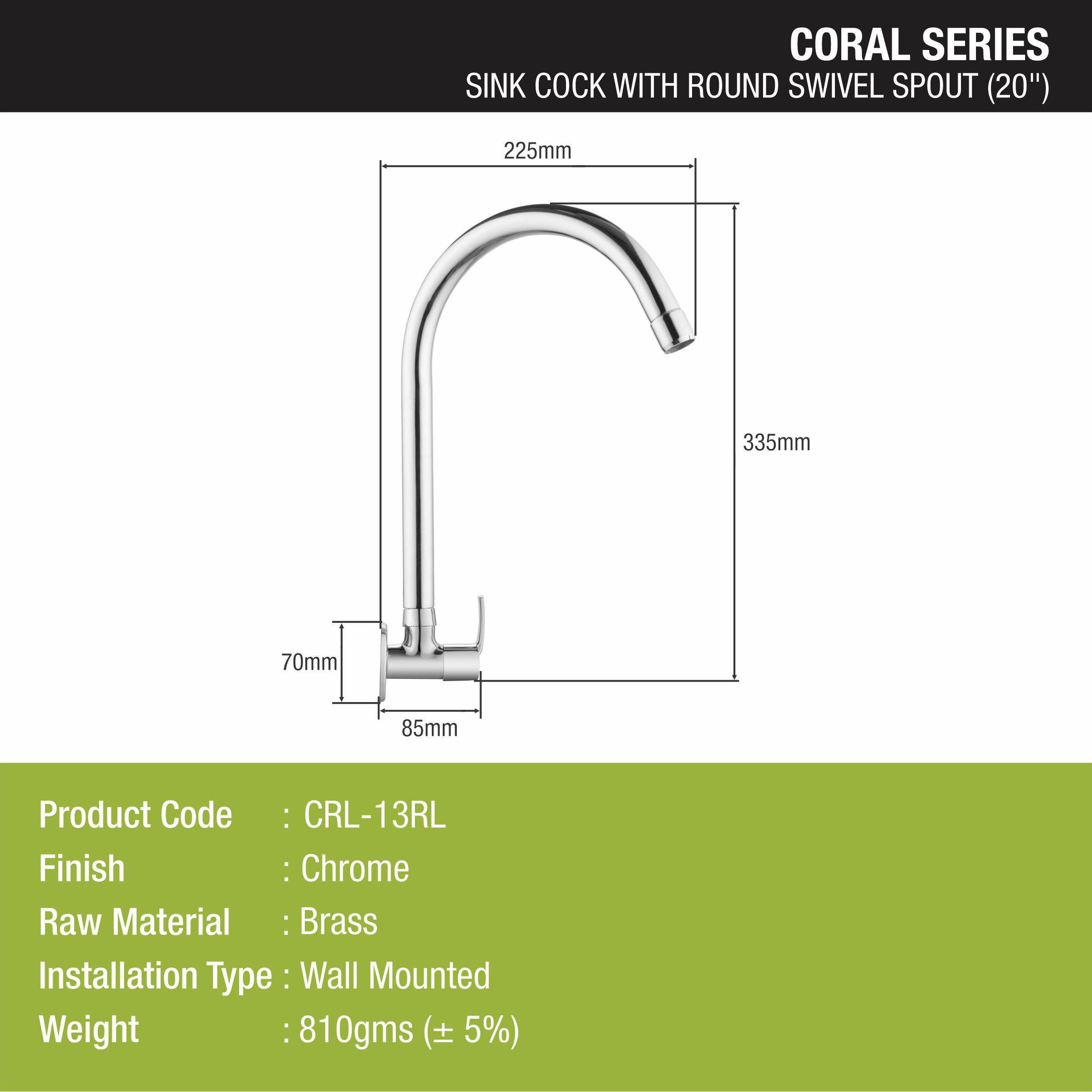 Coral Sink Tap Brass Faucet with Round Swivel Spout (20 Inches) - LIPKA - Lipka Home