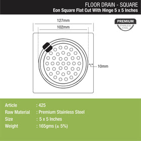 Eon Square Flat Cut Floor Drain with Hinge (5 x 5 Inches) - LIPKA - Lipka Home