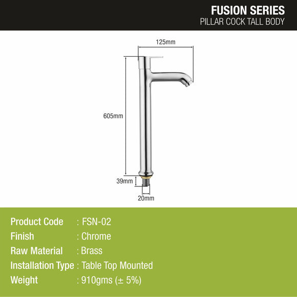 Fusion Pillar Tap Tall Body Brass Faucet- LIPKA - Lipka Home
