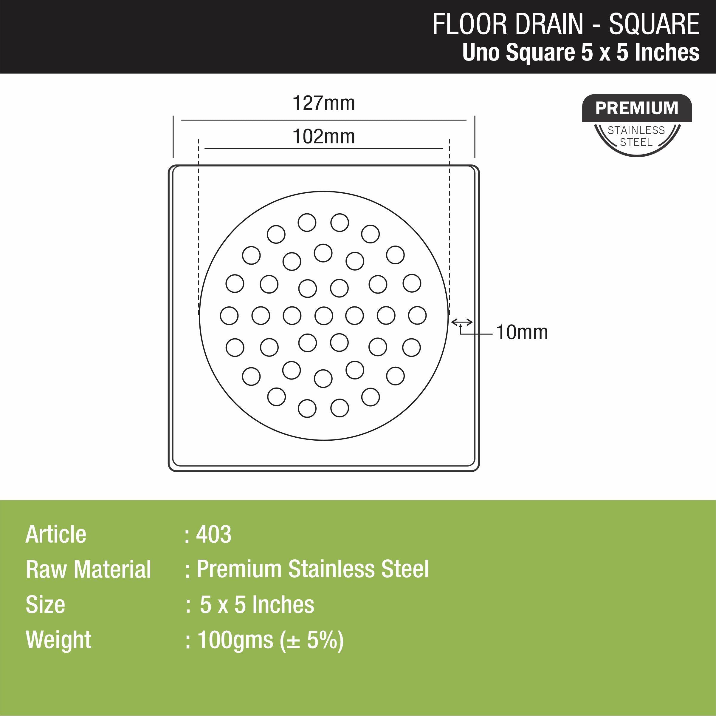 UNO Square Floor Drain (5 x 5 Inches) - LIPKA - Lipka Home