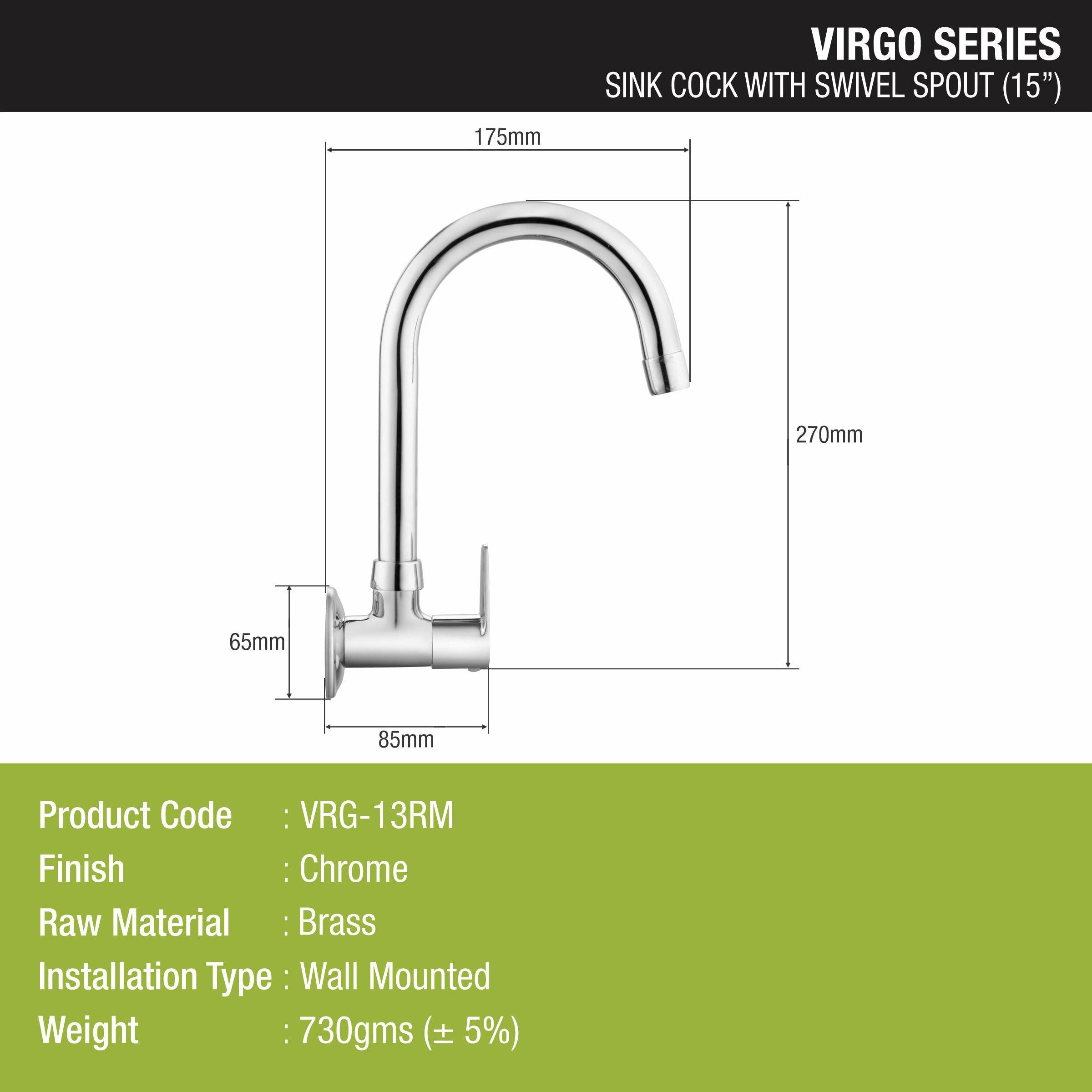 Virgo Sink Tap Brass Faucet with Round Swivel Spout (15 Inches) - LIPKA - Lipka Home