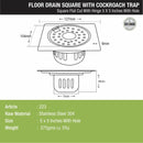 Square Flat Cut Floor Drain (5 x 5 Inches) with Hinge, Hole and Cockroach Trap - LIPKA - Lipka Home