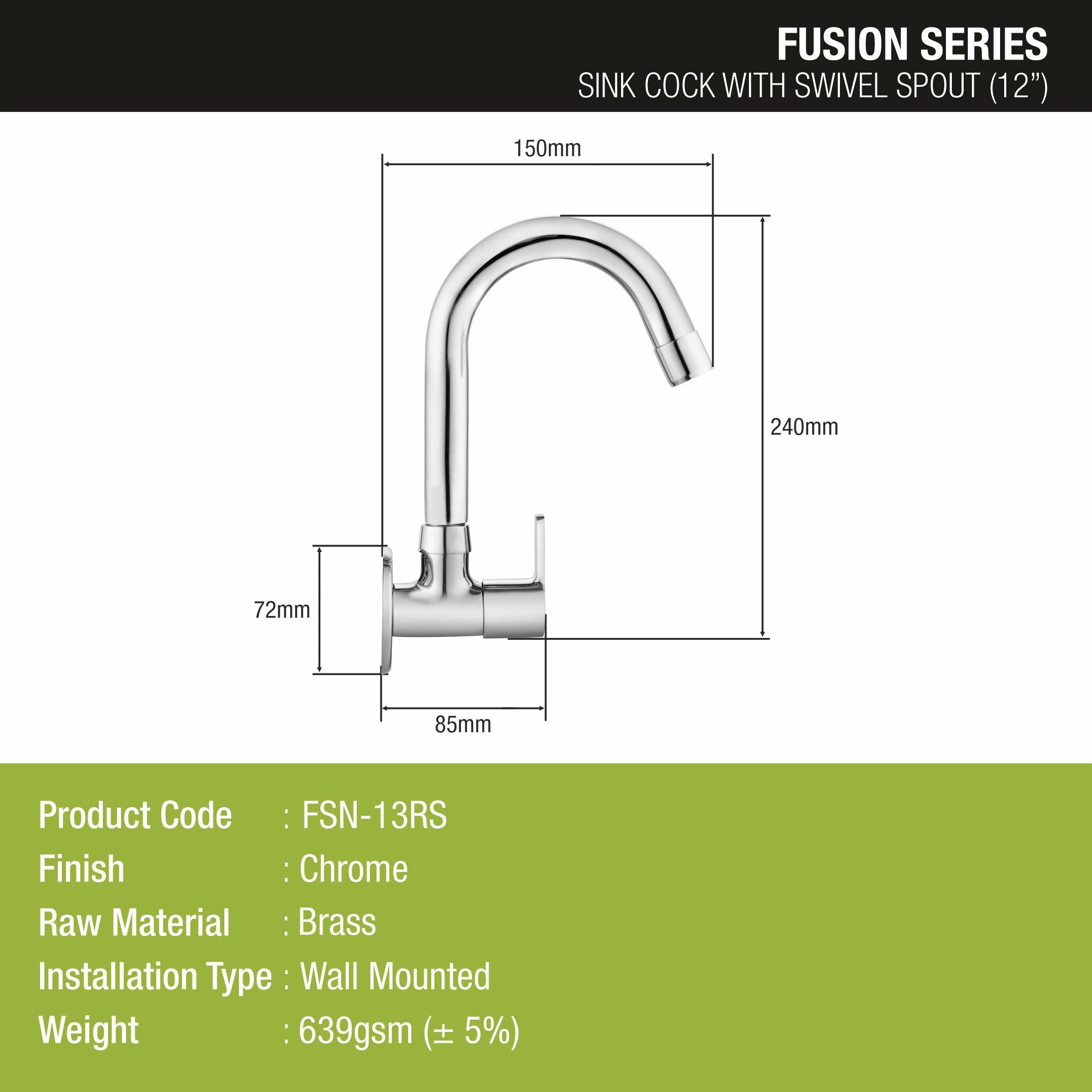 Fusion Sink Tap Brass Faucet with Round Swivel Spout (12 Inches) - LIPKA - Lipka Home