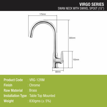 Virgo Swan Neck with Medium (15 Inches) Round Swivel Spout Faucet - LIPKA - Lipka Home