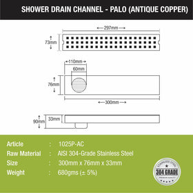 Palo Shower Drain Channel - Antique Copper (12 x 3 Inches) - LIPKA - Lipka Home