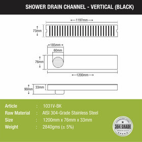 Vertical Shower Drain Channel - Black (48 x 3 Inches) - LIPKA - Lipka Home