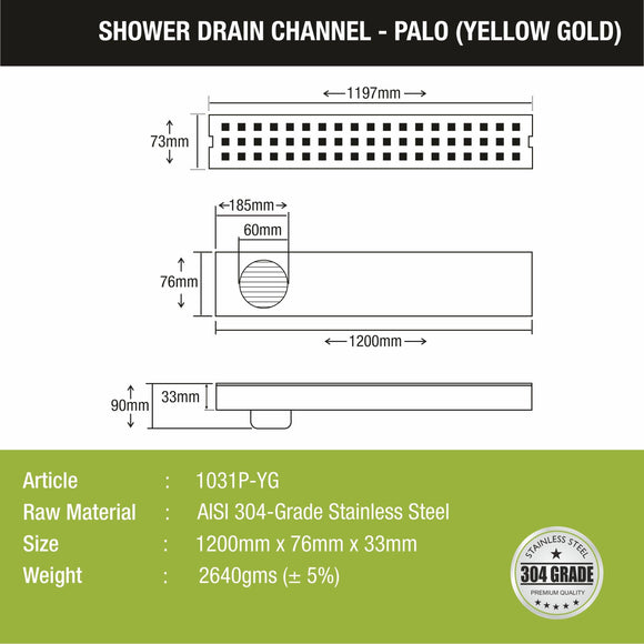 Palo Shower Drain Channel - Yellow Gold (48 x 3 Inches) - LIPKA - Lipka Home
