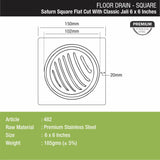 Saturn Square Flat Cut Floor Drain with Classic Jali  (6 x 6 Inches) - LIPKA