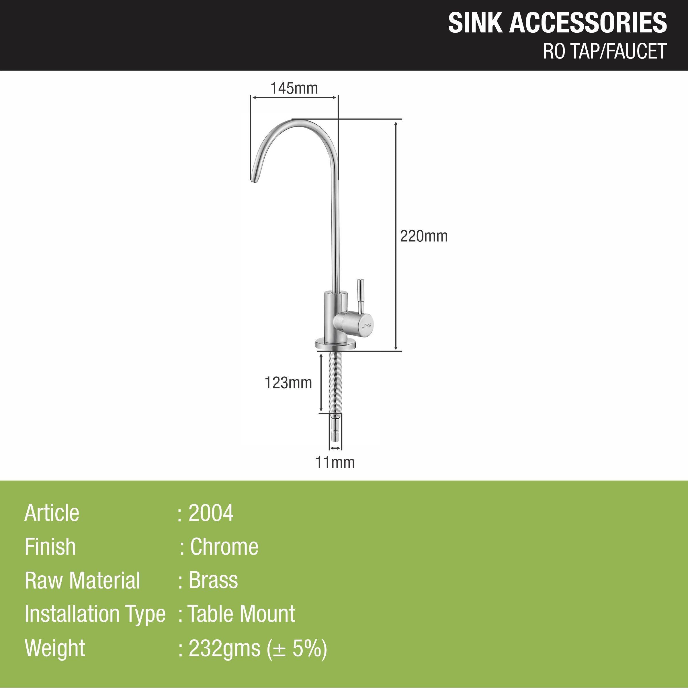 RO Tap/Faucet for Kitchen Sinks sizes and dimensions