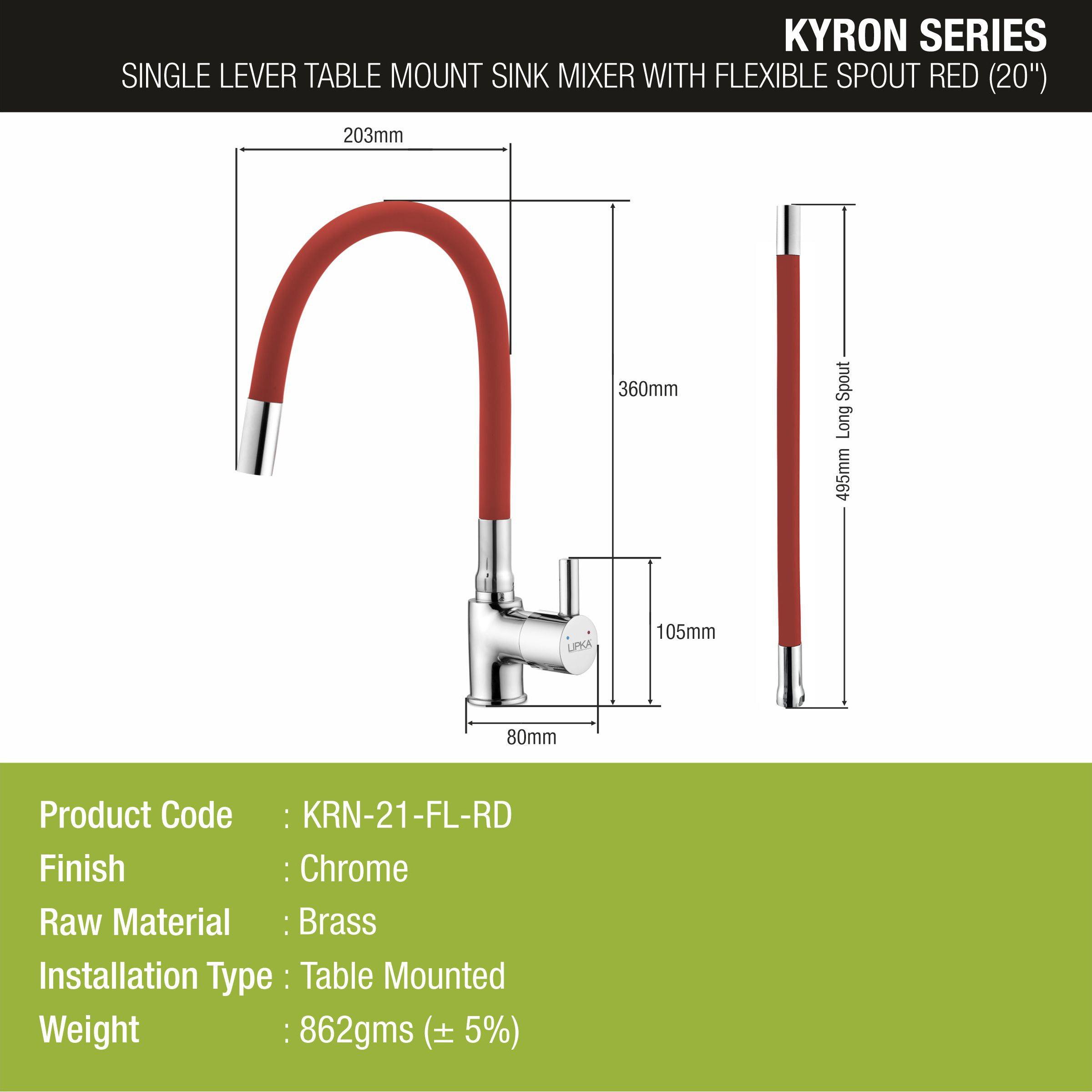 Kyron Single Lever Table Mount Sink Mixer Brass Faucet with Flexible Silicone Spout (Red) - LIPKA - Lipka Home