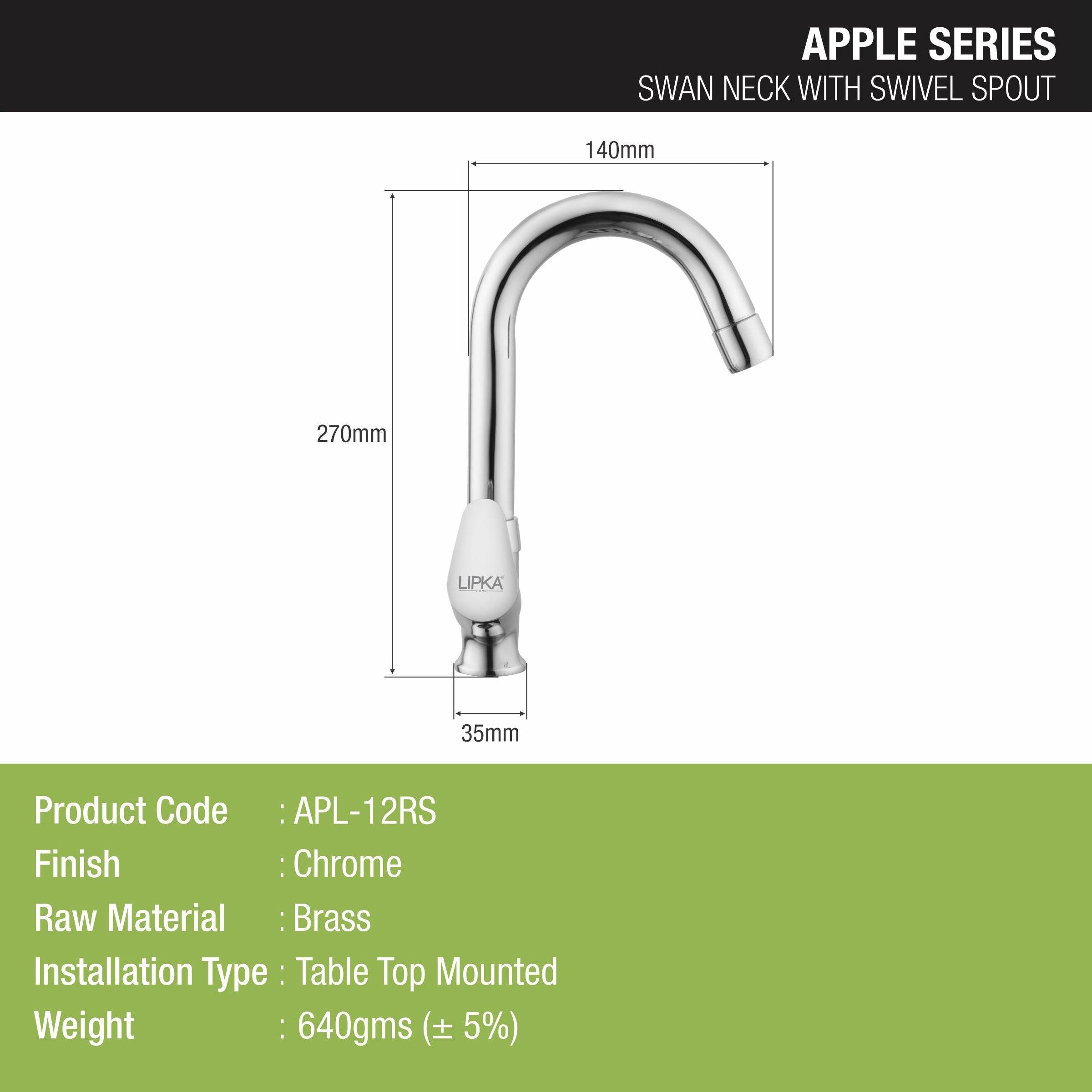 Apple Swan Neck Brass Faucet with Round Swivel Spout (12 Inches) - LIPKA - Lipka Home