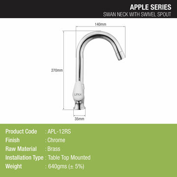 Apple Swan Neck Brass Faucet with Round Swivel Spout (12 Inches) - LIPKA - Lipka Home