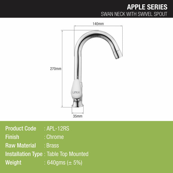 Apple Swan Neck Brass Faucet with Round Swivel Spout (12 Inches) - LIPKA - Lipka Home
