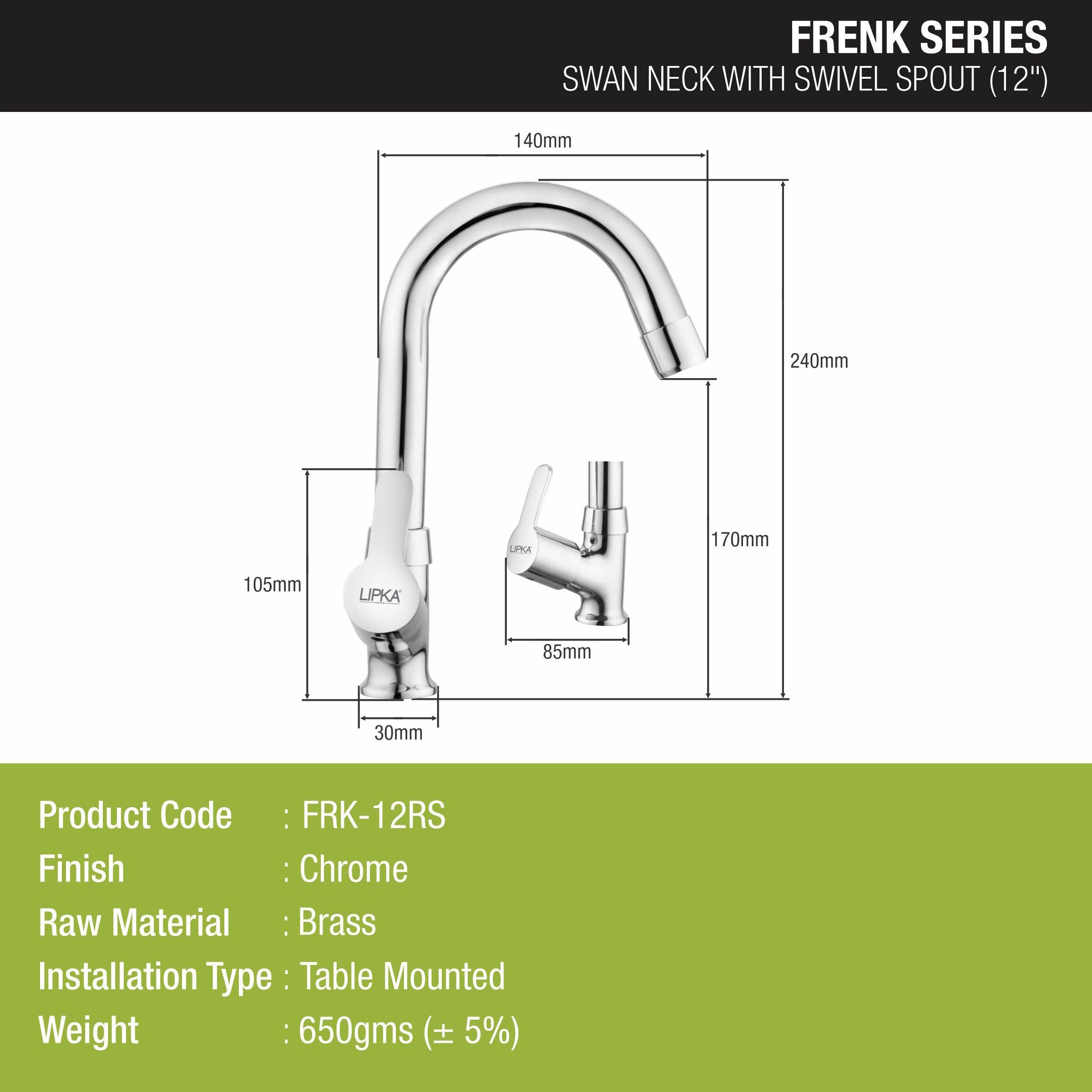 Frenk Swan Neck Brass Faucet with Round Swivel Spout (12 Inches) - LIPKA - Lipka Home