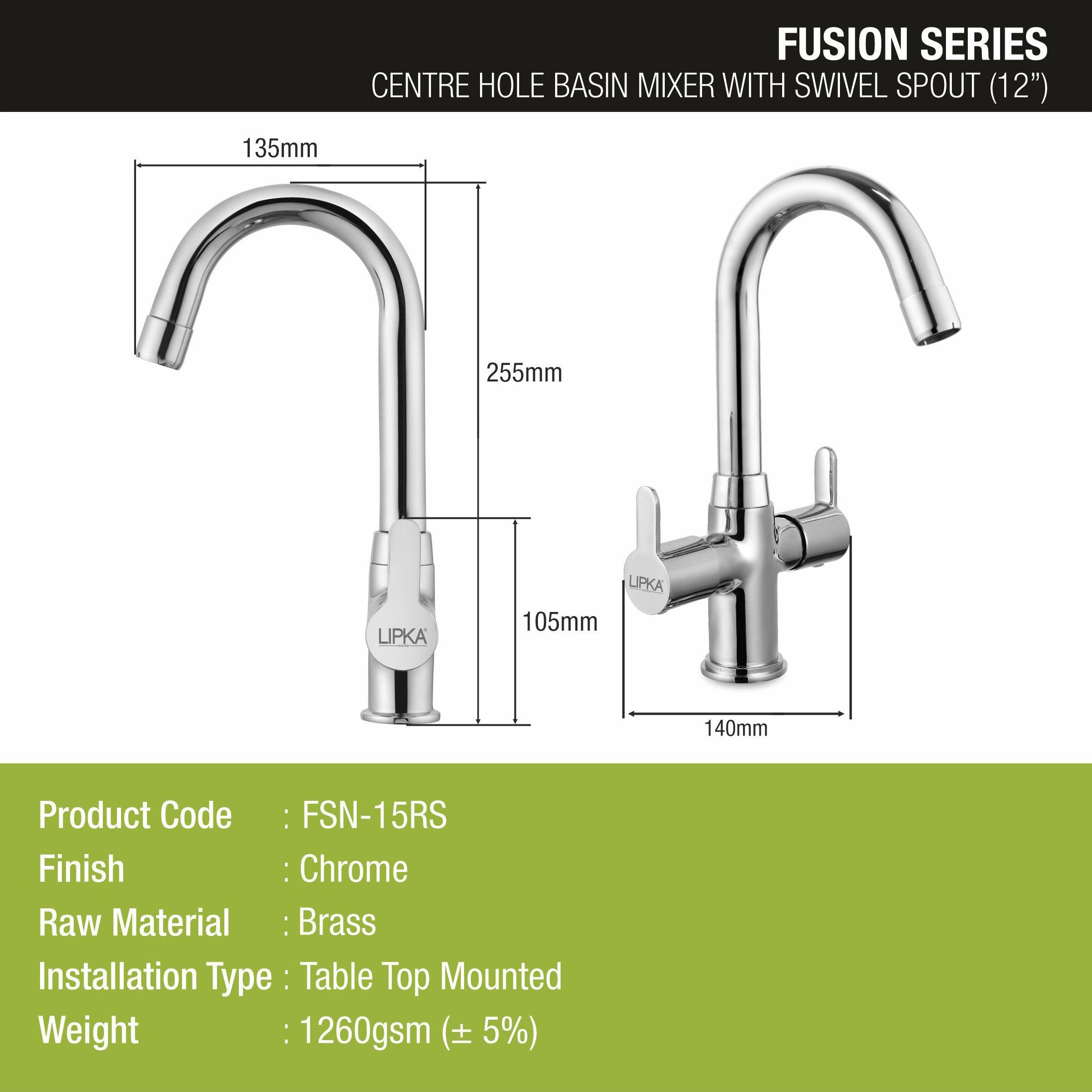 Fusion Centre Hole Basin Mixer Brass Faucet with Round Swivel Spout (12 Inches) - LIPKA - Lipka Home