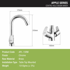 Apple Centre Hole Basin Mixer Brass Faucet with Round Swivel Spout (15 Inches) - LIPKA - Lipka Home