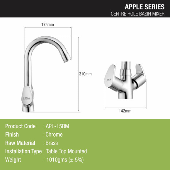 Apple Centre Hole Basin Mixer Brass Faucet with Round Swivel Spout (15 Inches) - LIPKA - Lipka Home