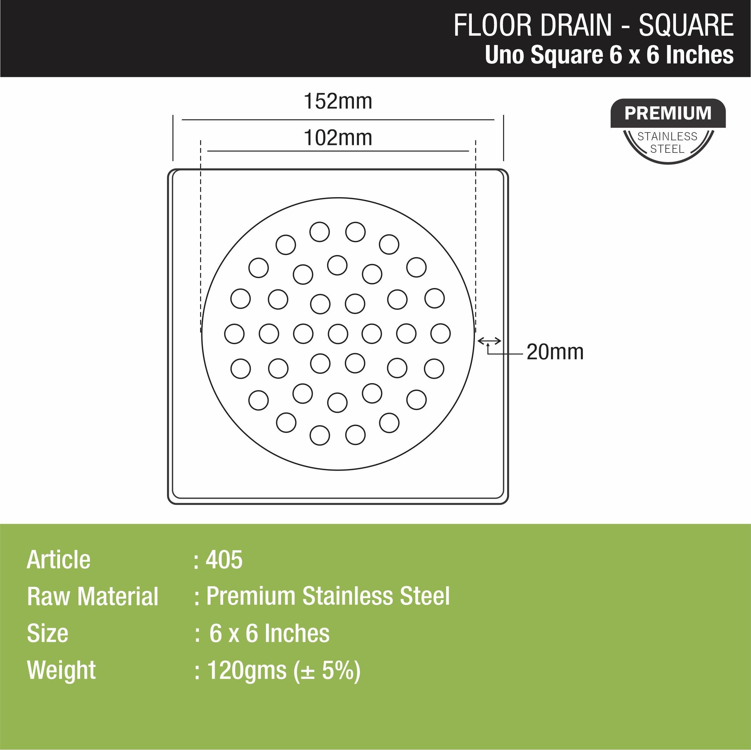 UNO Square Floor Drain (6 x 6 Inches) - LIPKA - Lipka Home