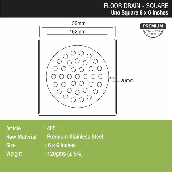 UNO Square Floor Drain (6 x 6 Inches) - LIPKA - Lipka Home