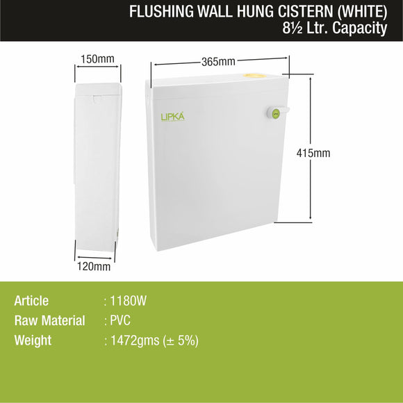 Square Flushing Cistern/ Flush Tank (White) |Commode not included| - LIPKA - Lipka Home