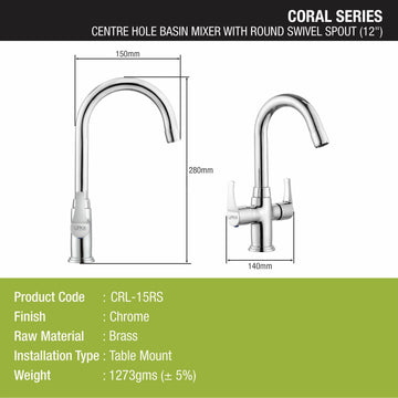 Coral Centre Hole Basin Mixer Brass Faucet with Round Swivel Spout (12 Inches) - LIPKA - Lipka Home