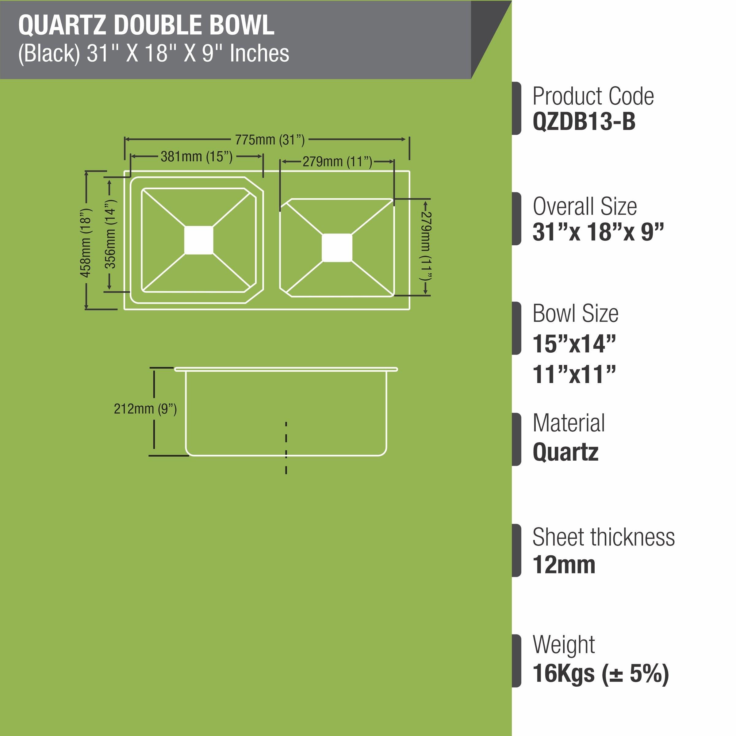 Black Quartz Double Bowl Kitchen Sink (31 x 18 x 9 Inches) - LIPKA - Lipka Home